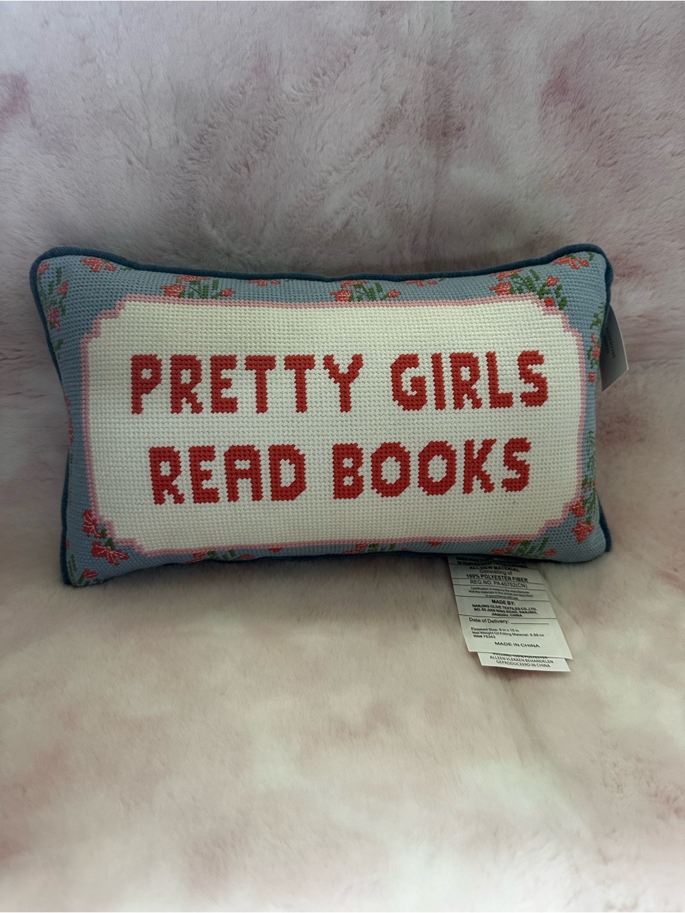 Pretty Girls Read Books -Needlepoint Decorative Pillow - NWT cupcakes & cashmere